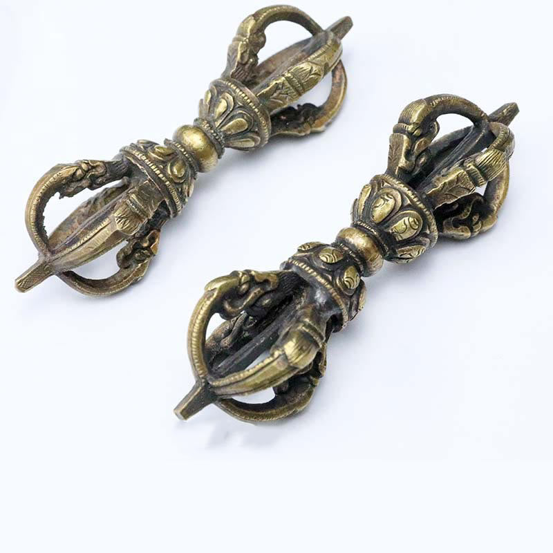 Buddha Stones Handmade Nepal Five Prong Three Prong Vajra Dorje Strength Copper Decoration