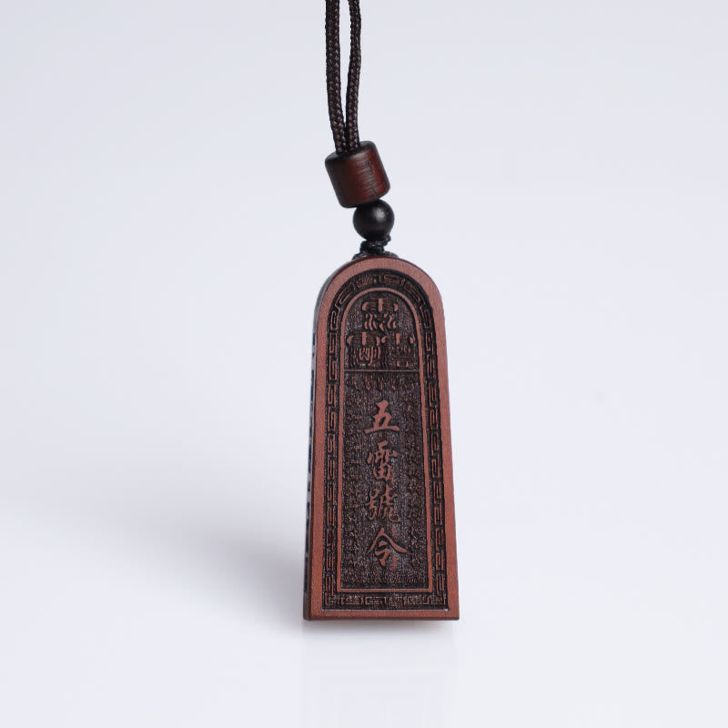 Buddha Stones Lightning Struck Jujube Wood Taoist Five Thunder Order Luck Protection Necklace Pendant