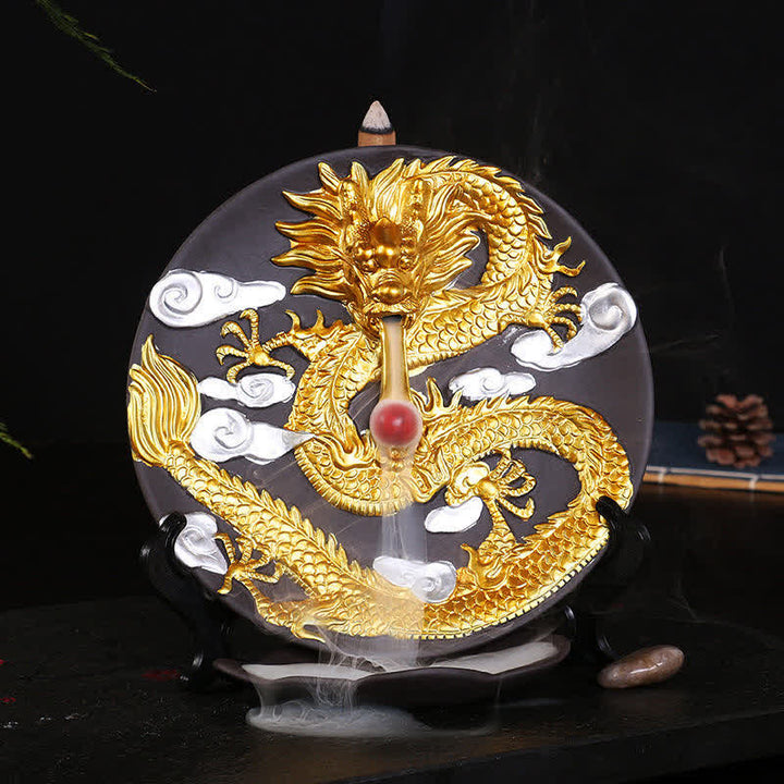 Dragon Ceramic Backflow Smoke Fountain Meditation Incense Burner - Gold - image 0