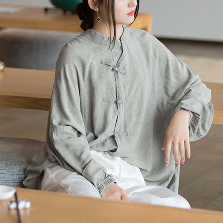 Buddha Stones Frog-Button Long Sleeve Shirt Zen Tai Chi Meditation Top Hanfu Clothing Jacket