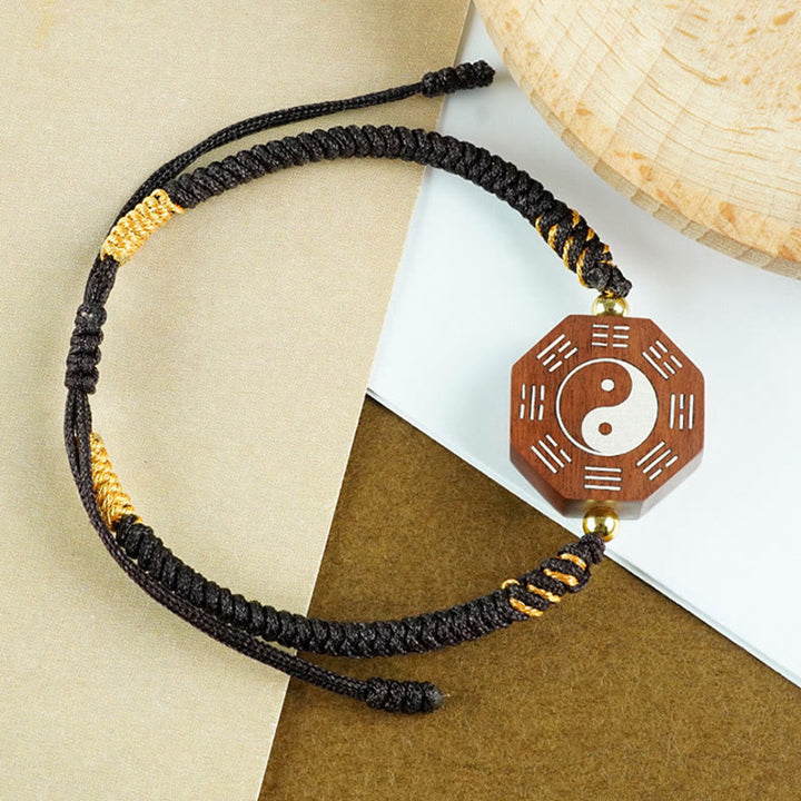 Buddha Stones Small Leaf Red Sandalwood Jujube Wood Ebony Wood Silver Inlaid Yin Yang Bagua Big Dipper Protection Bracelet