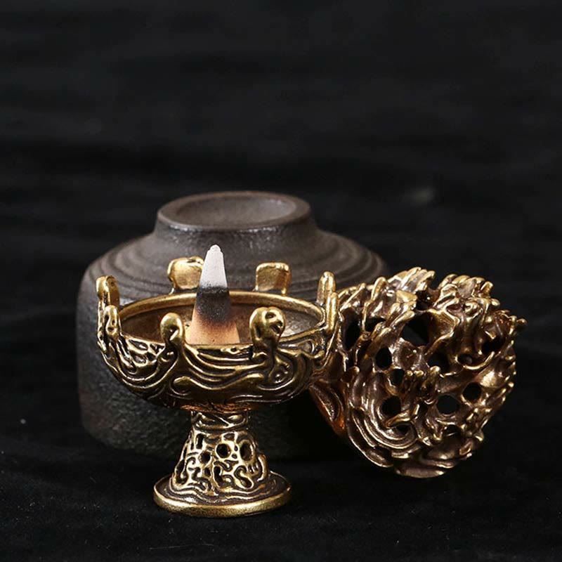 Tibetan Mini Mountain Pattern Meditation Copper Alloy Incense Burner - image 11