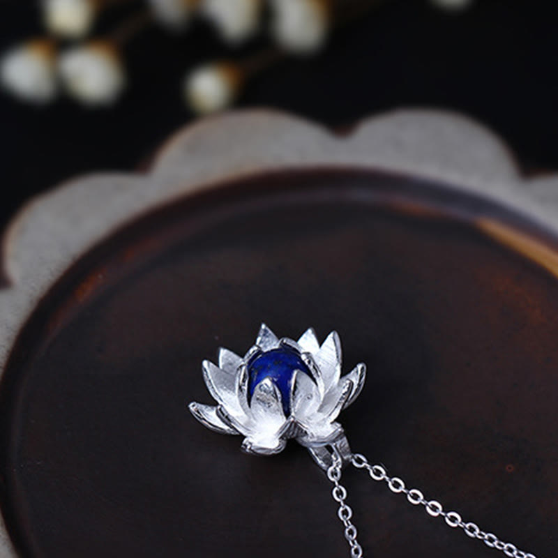 Buddha Stones 925 Sterling Silver Lazurite Lapis Lazuli Lotus Flower Self Care Necklace Pendant - image 7