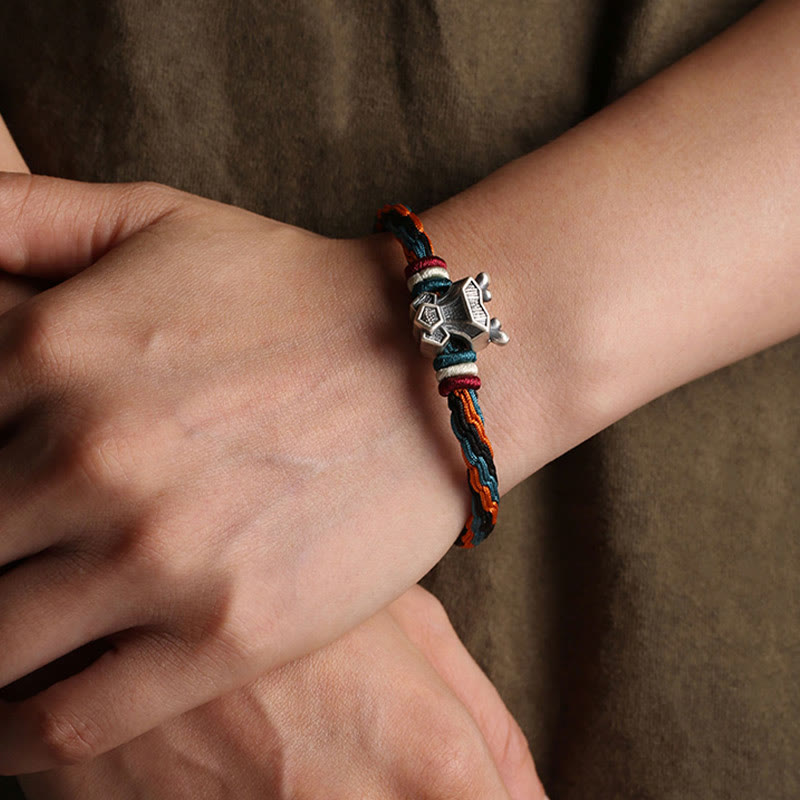 Buddha Stones Handmade 999 Sterling Silver Year of the Dragon Chinese Zodiac Protection Colorful Reincarnation Knot Rope Bracelet - image 5