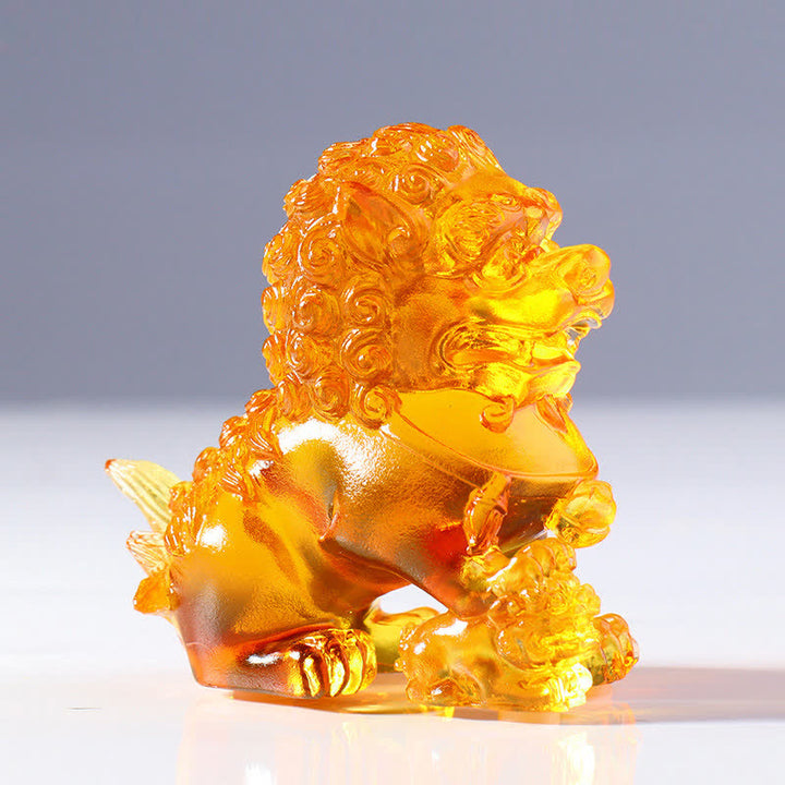 Handmade Liuli Crystal Lion Art Piece Strength Home Office Decoration - Gold - image 10