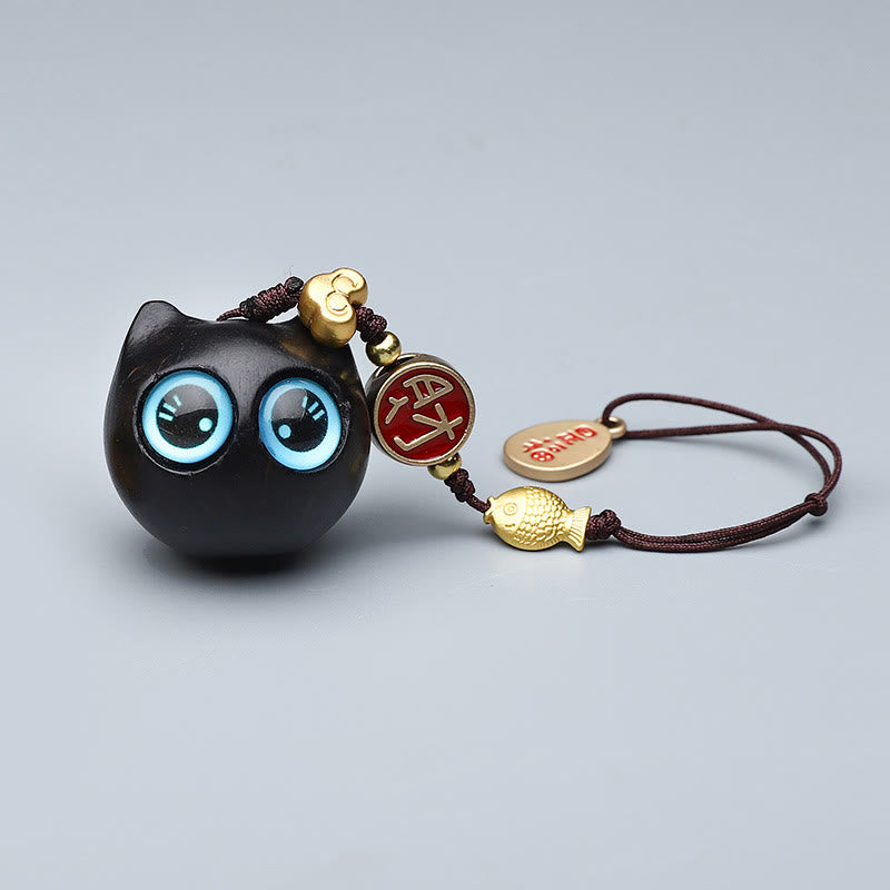 Buddha Stones Thuja Sutchuenensis Green Sandalwood Boxwood Mini Cute Animal Rabbit Cat Deer Whale Prosperity Phone Hanging Decorations - Red Sandalwood Blue Eyes Cat 2.8*2.6cm - image 3