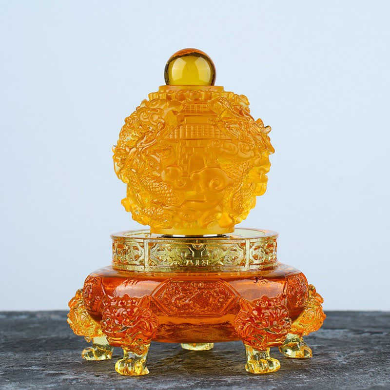 Buddha Stones Feng Shui Auspicious Dragon Handmade Liuli Crystal Rotatable Art Piece Luck Home Office Decoration - Gold - image 6