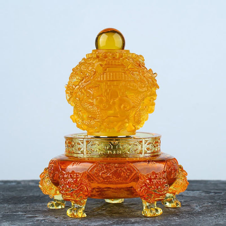 Buddha Stones Feng Shui Auspicious Dragon Handmade Liuli Crystal Rotatable Art Piece Luck Home Office Decoration - Gold - image 6