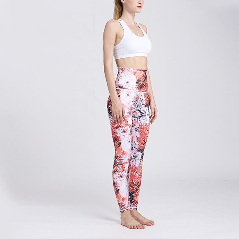 Buddha Stones Red Pink Flowers Pattern Sports Fitness Yoga High Waist Leggings Women's Yoga Pants