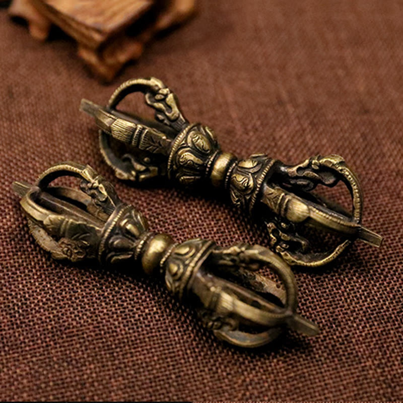 Buddha Stones Handmade Nepal Five Prong Three Prong Vajra Dorje Strength Copper Decoration