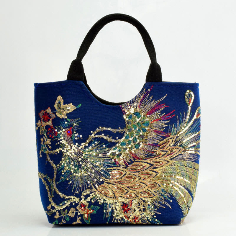 Peacock Double-sided Embroidery Tote Bag Shoulder Bag Crossbody Bag