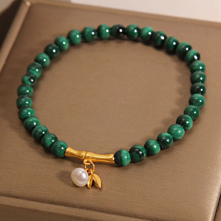 Buddha Stones Natural Malachite Pearl Lucky Bamboo Anti-Anxiety Bracelet