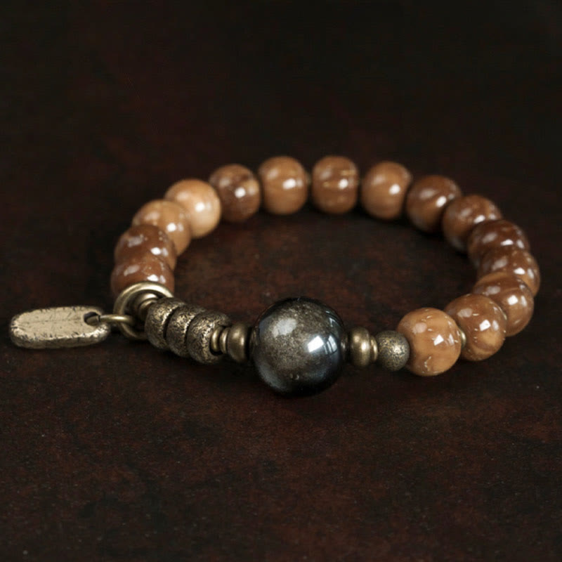 Buddha Stones Kuka Seed Tiger Eye Gold Sheen Obsidian Brass Copper Wealth Luck Bracelet - image 8