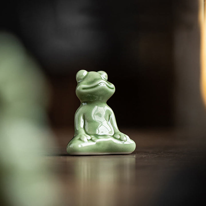 Buddha Stones Mini Small Meditation Lotus Resting Frog Ceramic Wealth Luck Home Tea Pet Figurine Decoration - image 5