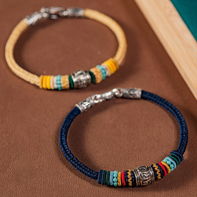 Buddha Stones Handmade 925 Sterling Silver Tibetan Om Mani Padme Hum Purity Braided Bracelet - image 1