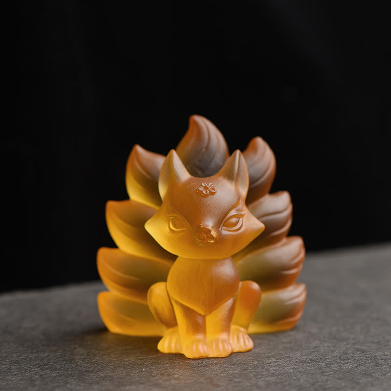Buddha Stones Small Nine Tailed Fox Success Strength Home Figurine Decoration - Yellow - Small 58*55*45mm - image 10
