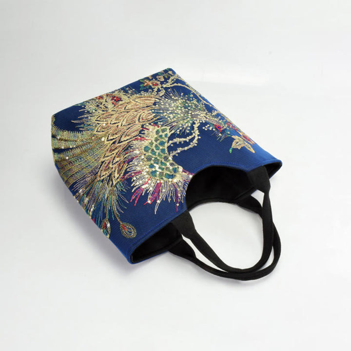 Peacock Double-sided Embroidery Tote Bag Shoulder Bag Crossbody Bag