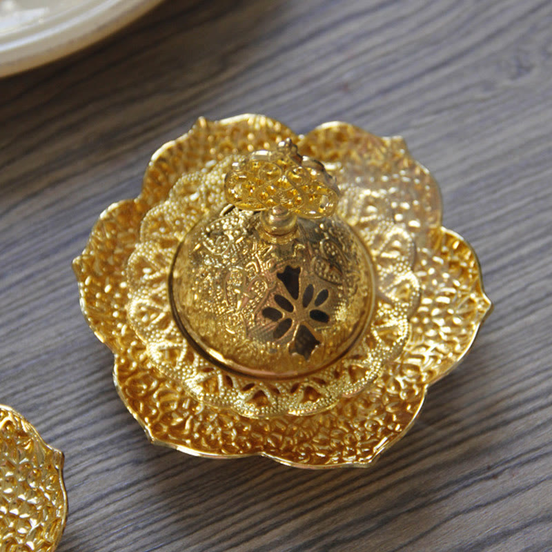 Gold Leaf Coaster Spiritual Mini Alloy Metal Incense Burner - image 4