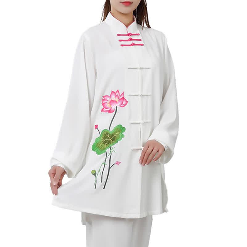 Lotus Flower Leaf Pattern Tai Chi Meditation Prayer Spiritual Zen Practice Clothing Women's Set