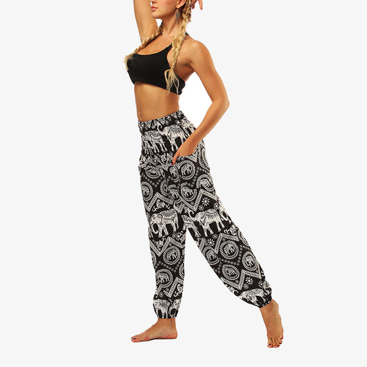 Buddha Stones Hippie Pants Baggy Boho High Waist Lounge Trousers with Pockets Women's Yoga Pants