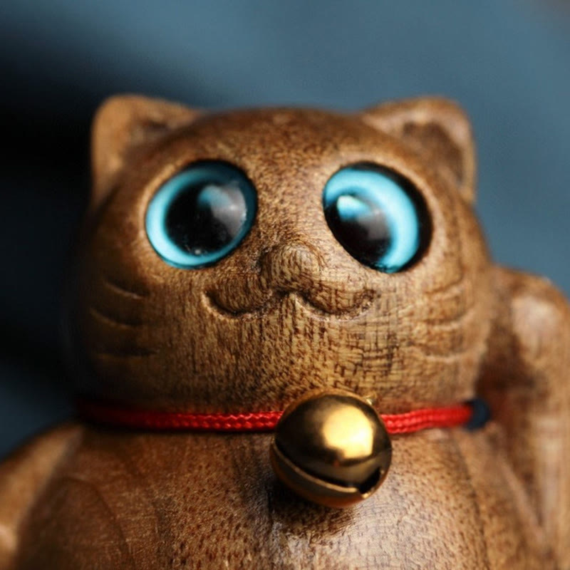 Buddha Stones Mini Lucky Cat Kitten Phoebe Zhennan Wood Blessing Decoration - image 14