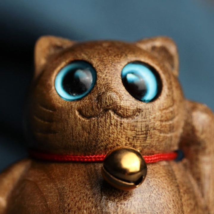 Buddha Stones Mini Lucky Cat Kitten Phoebe Zhennan Wood Blessing Decoration - image 14