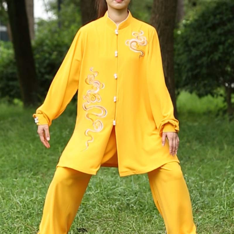 Auspicious Clouds Embroidery Meditation Prayer Spiritual Zen Tai Chi Qigong Practice Unisex Clothing Set