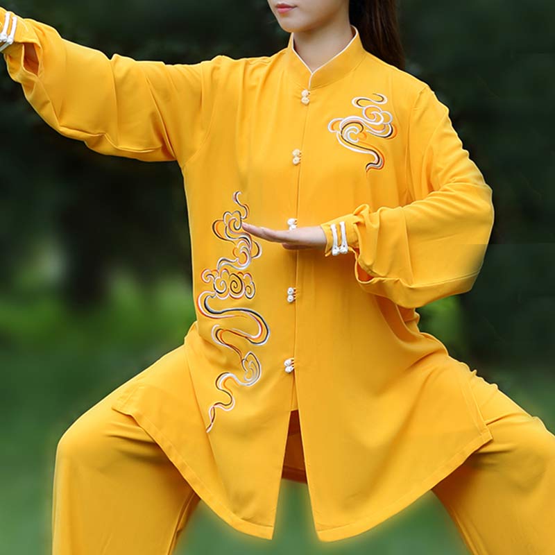 Auspicious Clouds Embroidery Meditation Prayer Spiritual Zen Tai Chi Qigong Practice Unisex Clothing Set - Orange - US12，UK/AU16，EU44 (3XL) - image 0