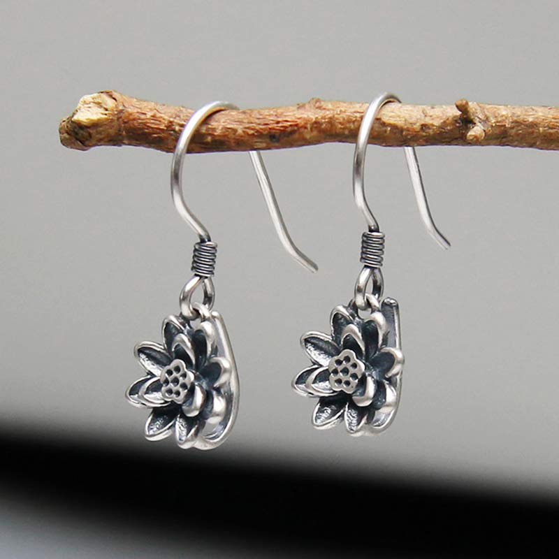 Buddha Stones 925 Sterling Silver Lotus Flower Enlightenment Earrings - image 2