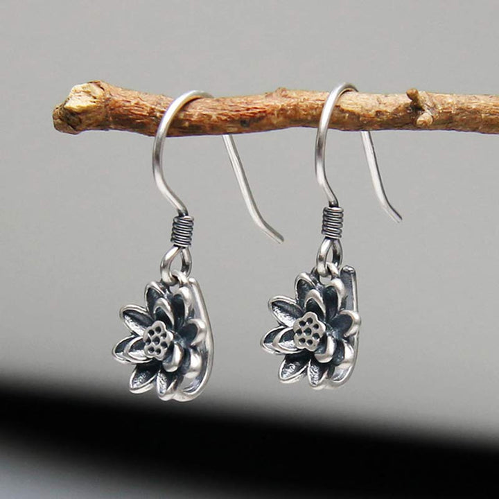 Buddha Stones 925 Sterling Silver Lotus Flower Enlightenment Earrings - image 2