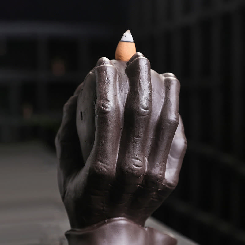 Buddha Stones Halloween Skull With Ghost Hand Purple Clay Spiritual Incense Burner Decoration - image 7