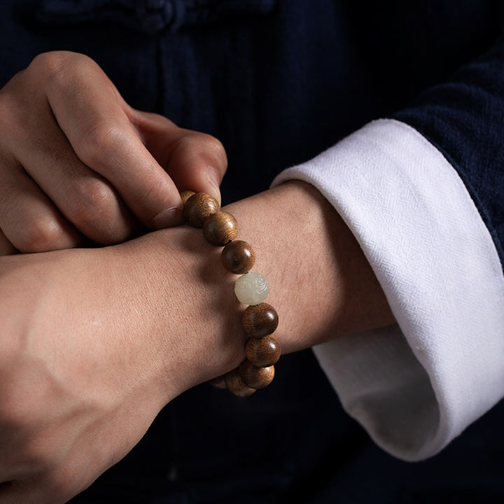 Buddha Stones Chinese Zodiac Natal Buddha Kalimantan Agarwood Jade 925 Sterling Silver Bracelet