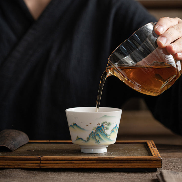 Buddha Stones Lotus Flower Leaf Mountain Pavilion Elk Peony Ceramic Teacup Kung Fu Tea Cup