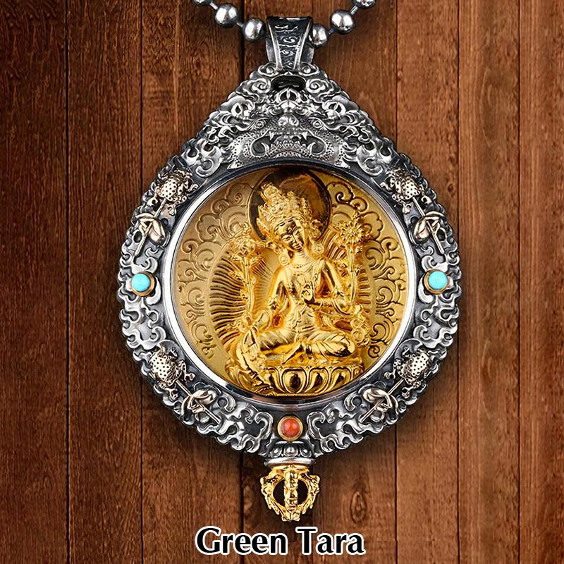Buddha Stones Chinese Zodiac Natal Buddha Thangka Nine Palaces Eight Diagrams Wealth Rotatable Necklace Pendant - Green Tara - image 11