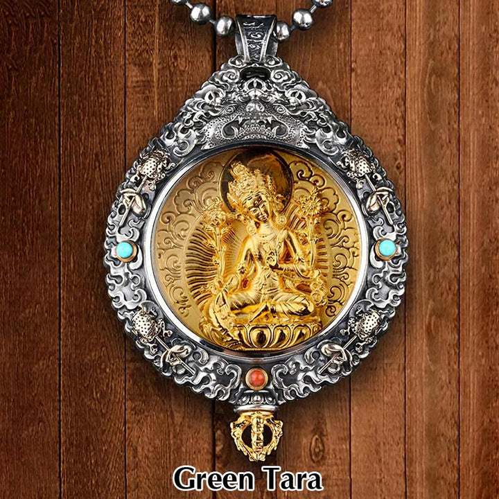 Buddha Stones Chinese Zodiac Natal Buddha Thangka Nine Palaces Eight Diagrams Wealth Rotatable Necklace Pendant - Green Tara - image 11