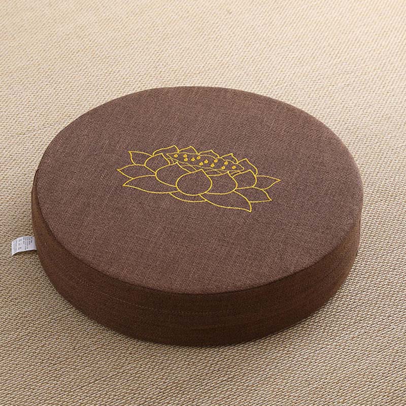 Lotus Embroidery Cotton Linen Meditation Seat Cushion - Soft - 40cm*10cm - Brown - image 10