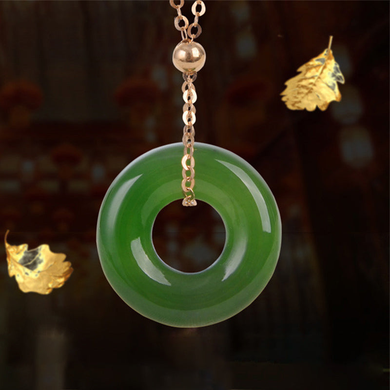 Round Cyan Jade Healing 14k Gold Plated Copper Necklace Pendant - image 10