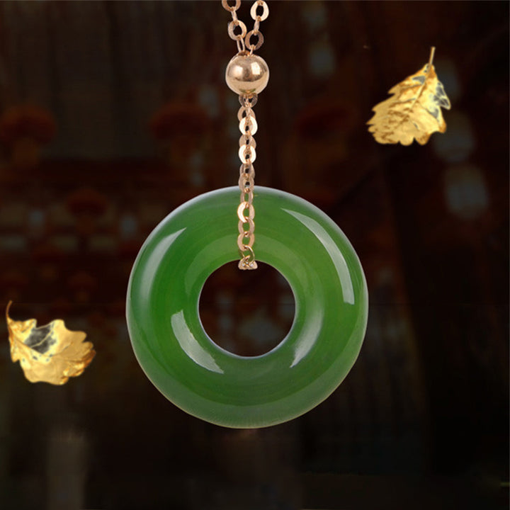 Round Cyan Jade Healing 14k Gold Plated Copper Necklace Pendant - image 10