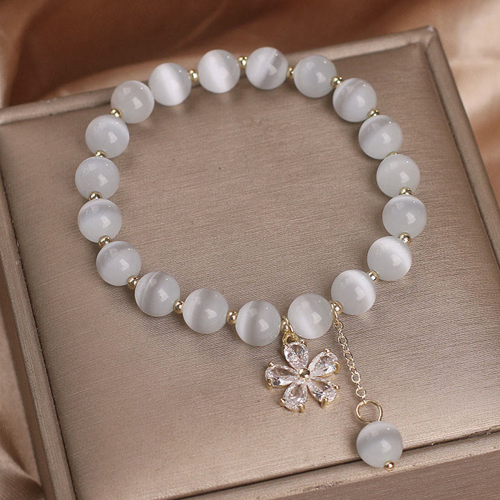 Buddha Stones Cat's Eye Flower Charm Peace Support Bracelet