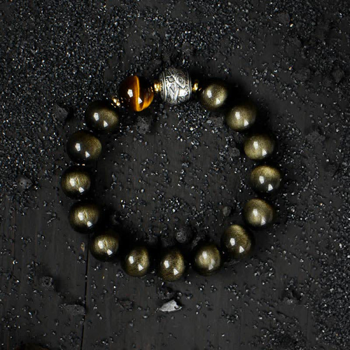 To Experience a Reversal of Fortune Rainbow Obsidian Gold Sheen Obsidian Protection Bracelet