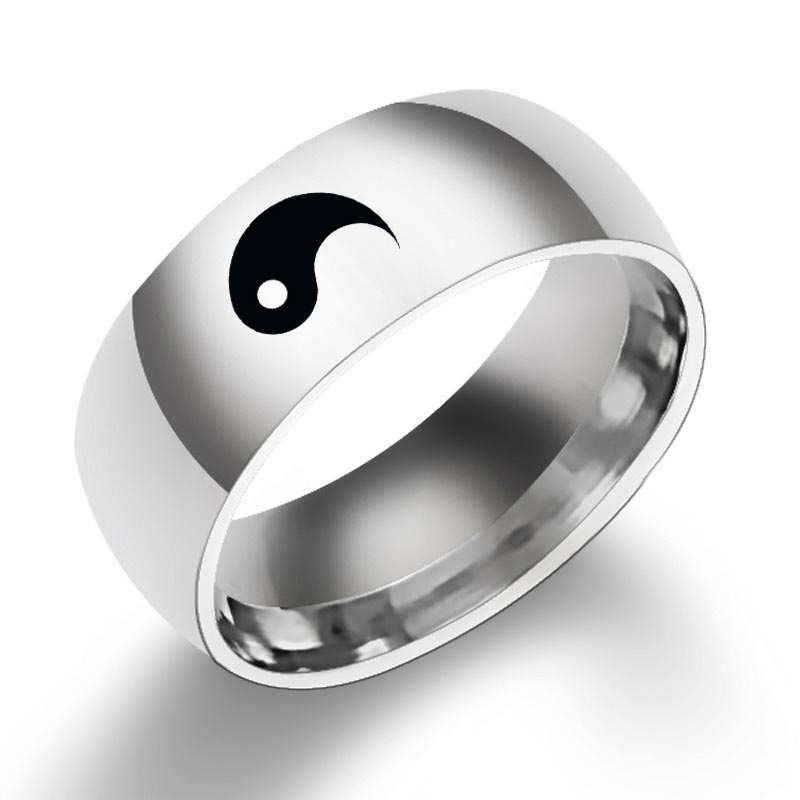 Buddha Stones Yin Yang Balance Titanium Steel Couple Ring