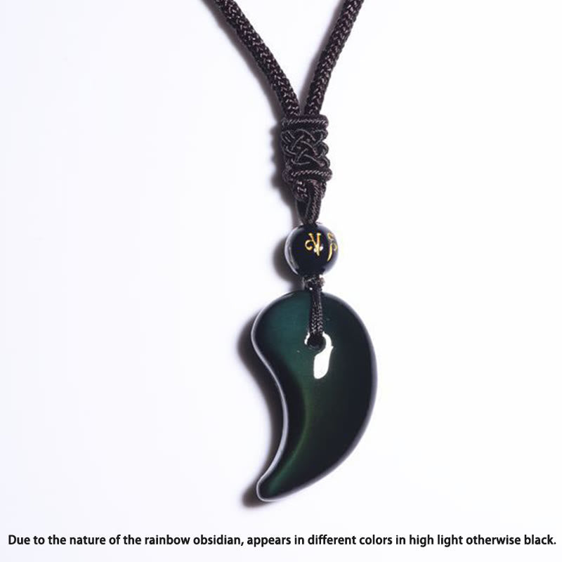 Buddha Stones Rainbow Obsidian Yin Yang Strength Pendant Necklace