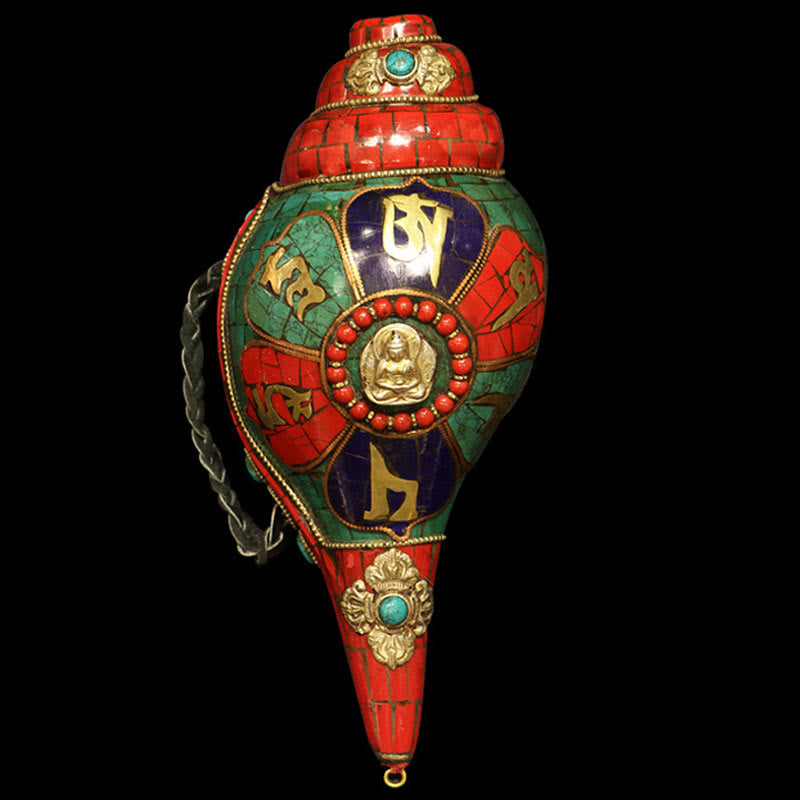 Tibetan Handmade Shankha Om Mani Padme Hum Buddha Conch Shell Lucky Decoration - image 1