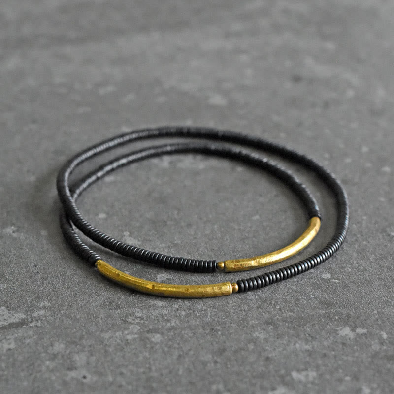 Buddha Stones Ebony Wood Brass Copper Balance Multilayered Bracelet - image 6