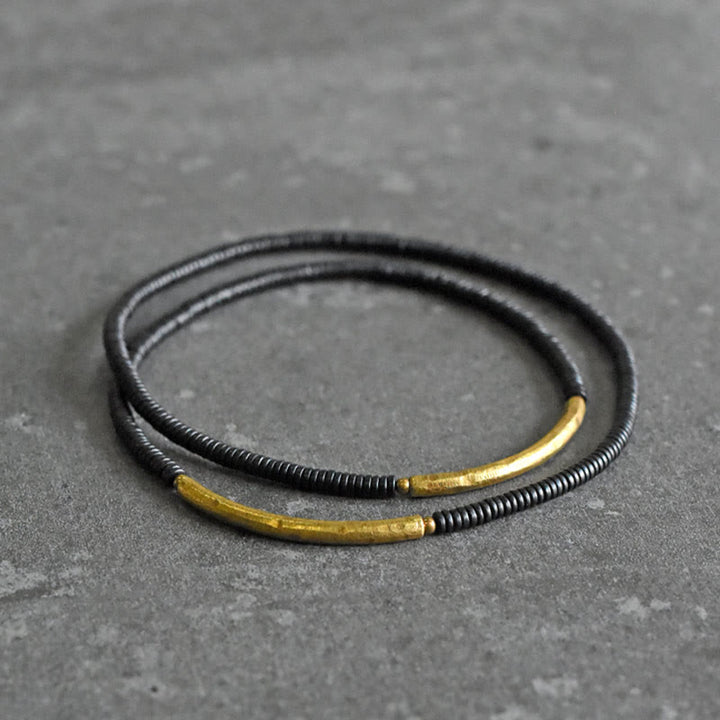 Buddha Stones Ebony Wood Brass Copper Balance Multilayered Bracelet - image 6