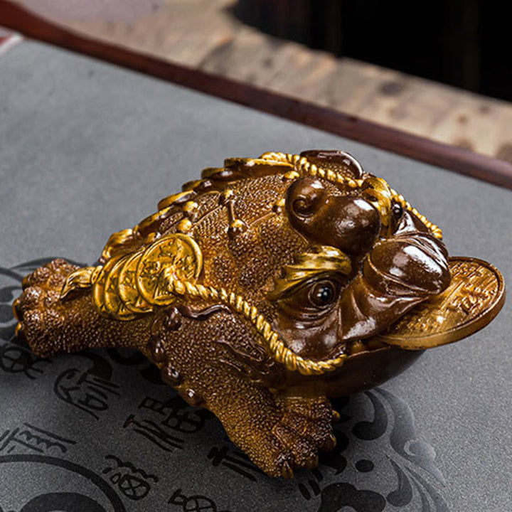 Buddha Stones Color Changing FengShui Wealth Lucky Frog Copper Coin Tea Pet Resin Figurine Decoration - image 14