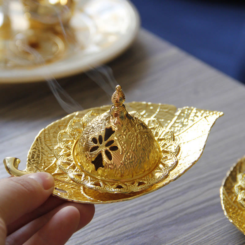 Tibetan Gold Mini Leaf Coaster Meditation Incense Burner - image 3