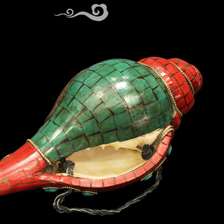 Tibetan Handmade Shankha Om Mani Padme Hum Buddha Conch Shell Lucky Decoration - image 8