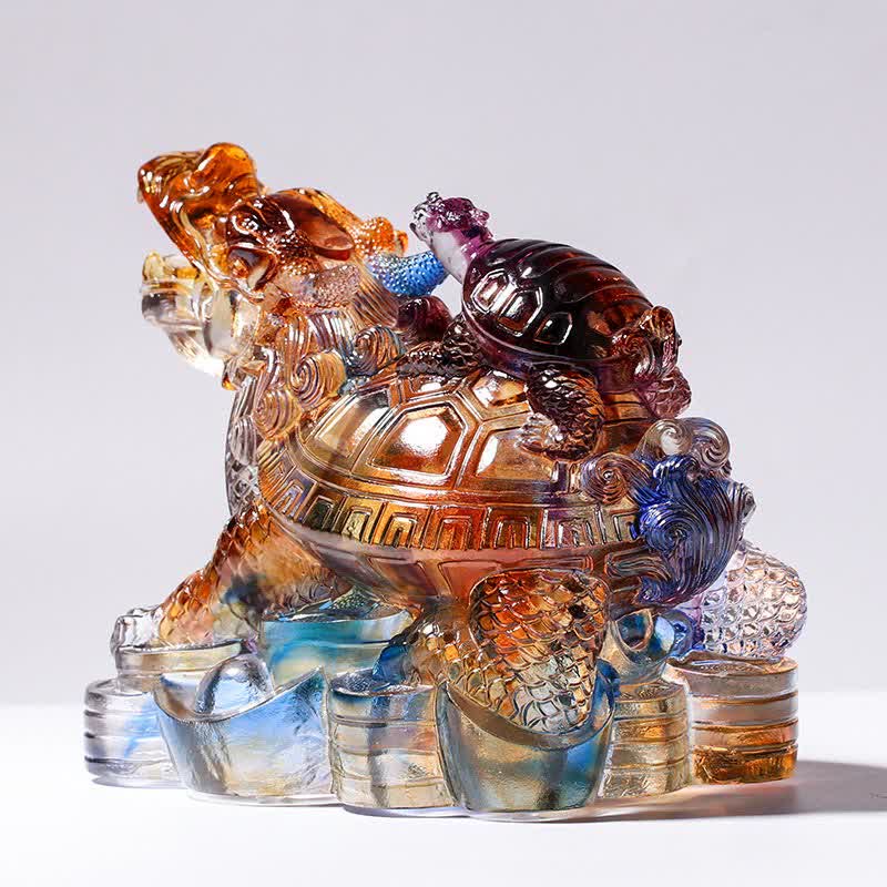 Feng Shui Dragon Turtles Handmade Liuli Crystal Art Piece Protection Home Office Decoration - image 2