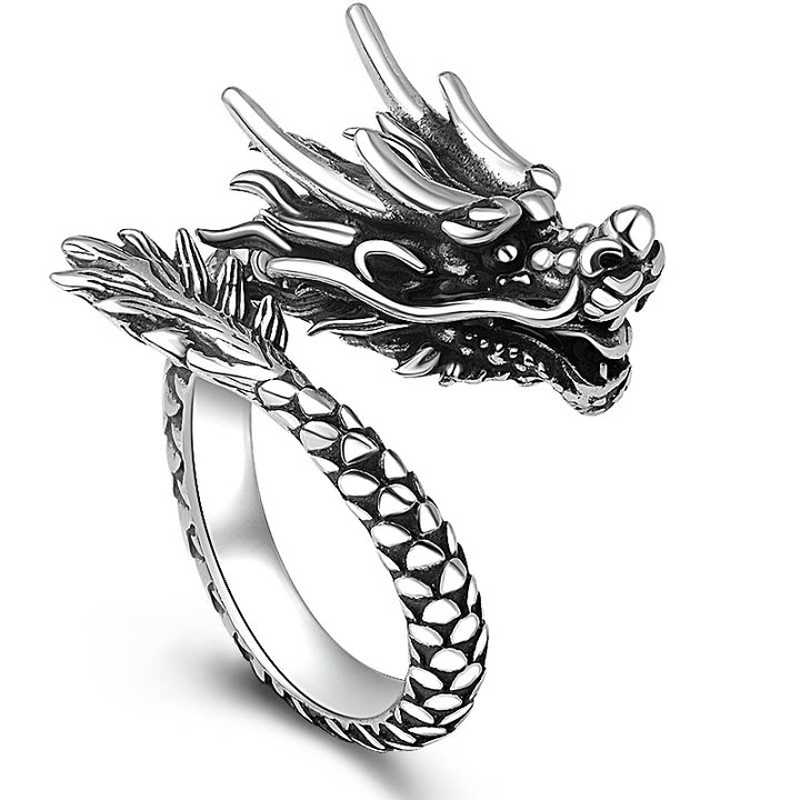 Buddha Stones 990 Sterling Silver Vintage Dragon Design Luck Protection Strength Adjustable Ring